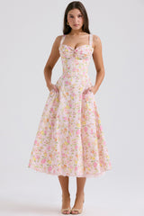 Rosalee Pink Meadow Print Cotton Bustier Sundress