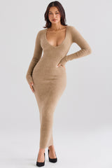Lucille Camel Fuzzy Maxi Dress