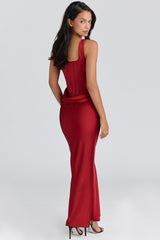 Kira Red Satin Corset Maxi Dress