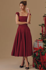 Raisa Wine Lace Back Twill Midi Dress