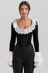 Jacinda Black Velvet Lace Trimmed Corset Top