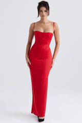 Shani Red Satin Corset Maxi Dress