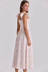 Livia White Rose Print Cotton Midi Sundress
