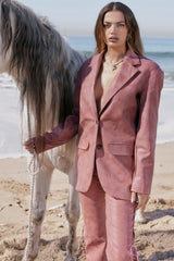 Kiera Warm Pink Vegan Leather Oversized Blazer