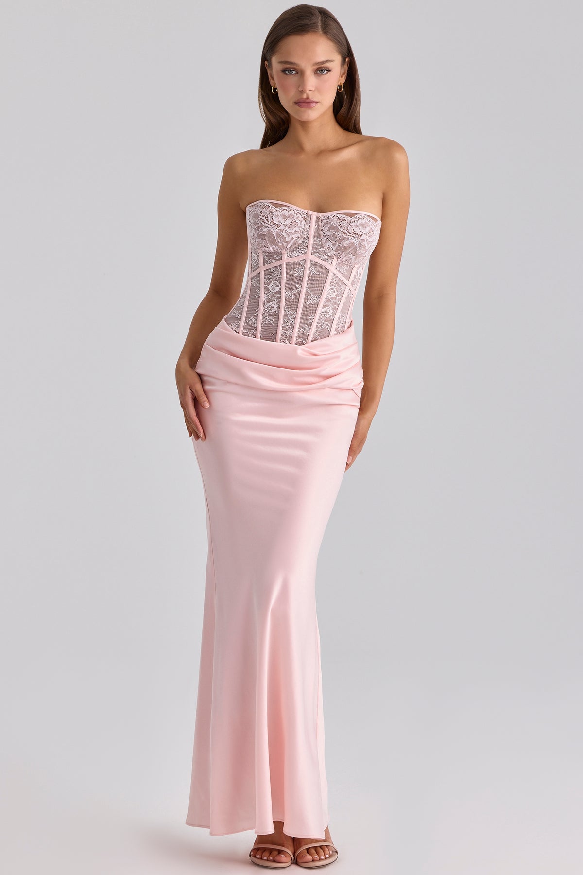 Ayana Pink Lace + Satin Maxi Corset Dress