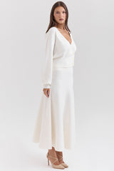 Solara Ivory Wool Mix Flared Midi Skirt