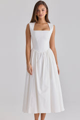 Emmy White Cotton Midi Sundress