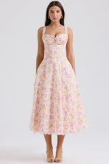 Rosalee Pink Meadow Print Cotton Bustier Sundress