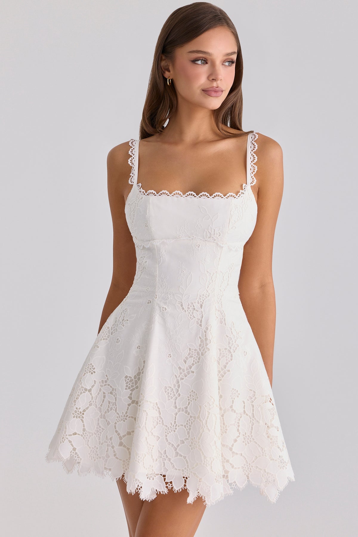 Isla White Custom Lace Broderie Anglaise Mini Dress