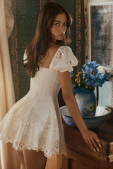 Lavina White Custom Lace + Cotton Broderie Anglaise Mini Dress