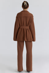 Madison Tan Pure Wool Draped Front Cardigan