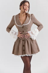 Sable Brown Puppytooth Check Mini Dress