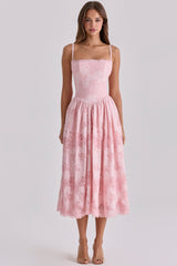 Chloe Pink Cotton Broderie Anglais Lace Midi Sundress