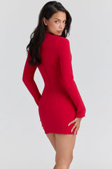 Lotus Red Crepe Keyhole Silhouette Mini Dress
