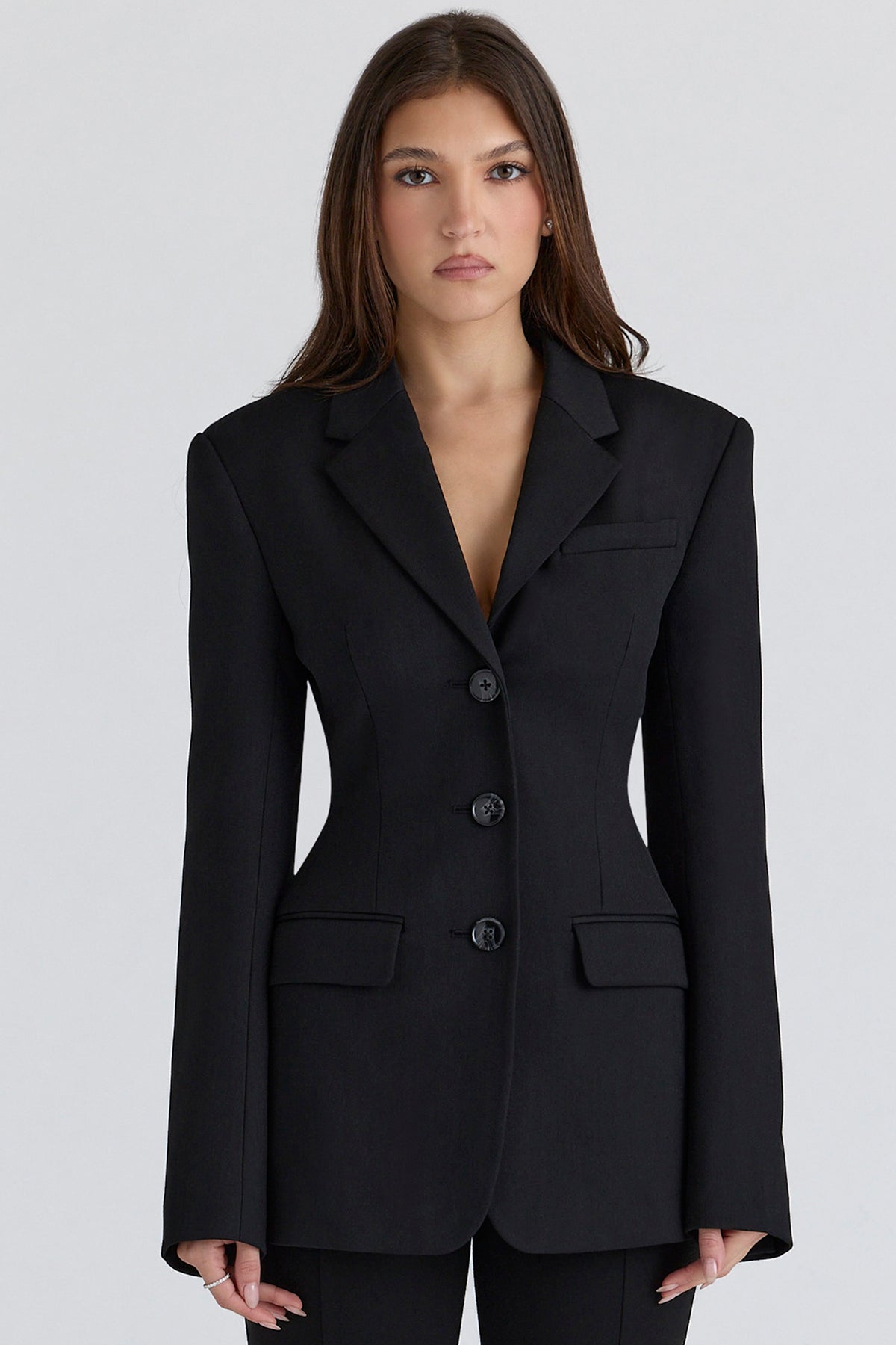 Luella Black Crepe Hourglass Blazer Jacket