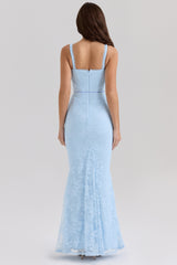 Sarai Blue Lace Godet Maxi Dress