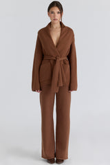 Chelsea Tan Cashmere + Wool Wide Leg Trousers