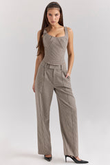 Hayden Brown Puppytooth Wide Leg High Waist Tailored Trousers