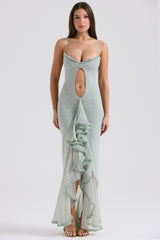 Gabriella Pistachio Ruffled Front Gown