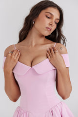 Elida Cotton Candy Twill Off Shoulder Mini Dress