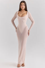 Everly Blush Mesh Maxi Dress with Bodysuit