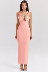 Gianina Sorbet Crepe Halter Maxi Dress