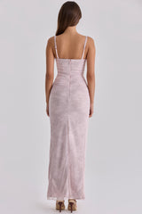 Lini Baby Pink Lace Mesh Maxi Dress