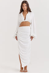 Palmer White Plunge Blouson Top