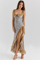 Aloura Paisley Print Georgette Ruffle Maxi Dress