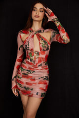 Adanna Rose Print Corset Mini Dress