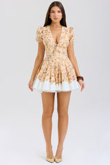 Imani Honeyflower Print Pleated Cotton Mini Dress