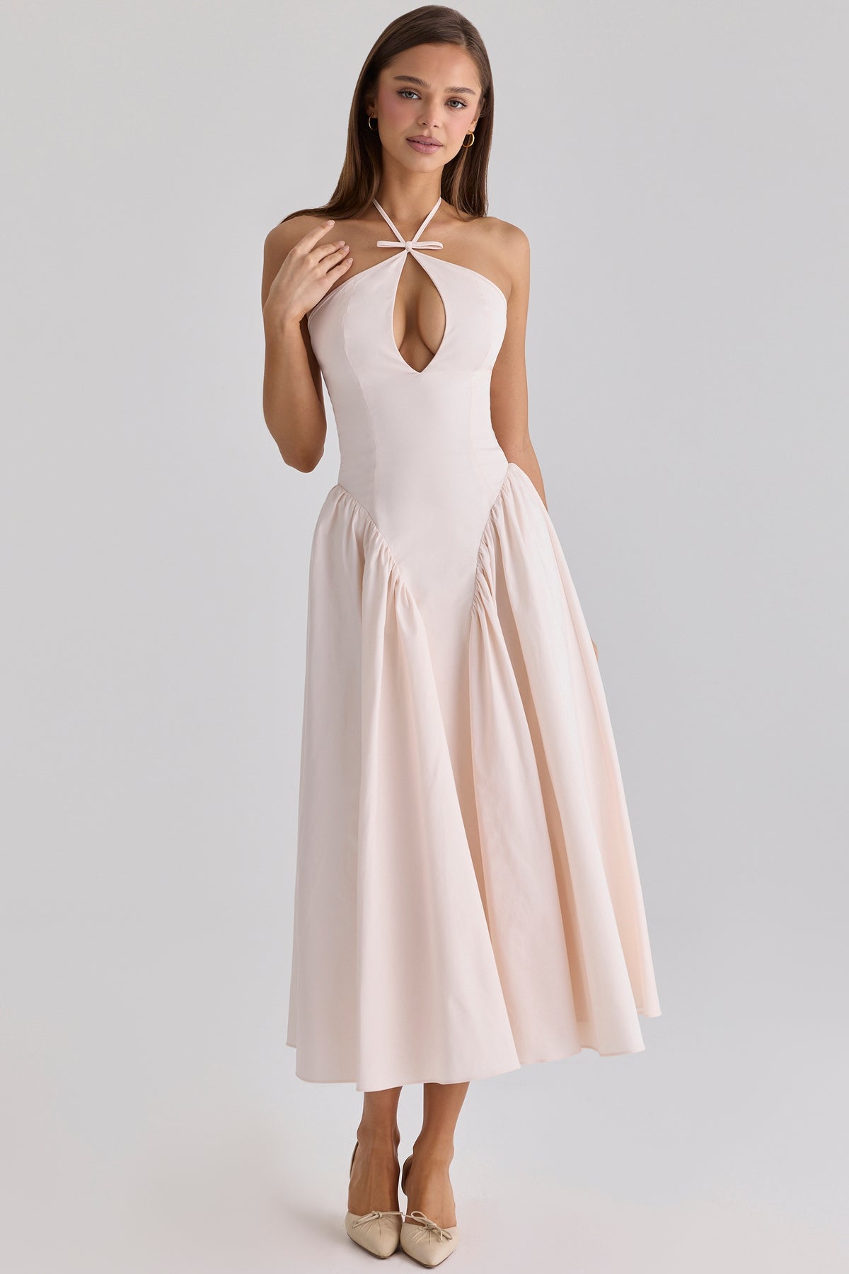 Lilli Blush Peek-a-Boo Keyhole Cotton Midi Dress