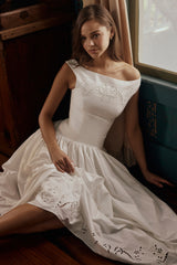 Lauren White Cotton Broderie Anglaise Boat Neck Maxi Dress