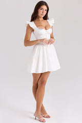 Sisi White Cotton Embroidered Mini Dress