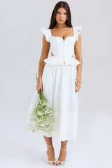 Augustine White Embroidered Cotton Midi Skirt