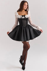 Cleora Black Lace Ruffle Mini Dress