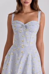 Rosalee Blue Wildflower Floral Print Midi Dress
