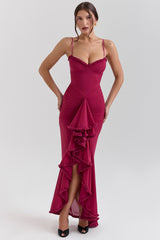 Gabbi Wine Ruffled Front Gown