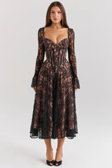 Raquel Black Lace Corset Midi Dress