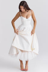 Mademoiselle White Tulle Midi Dress