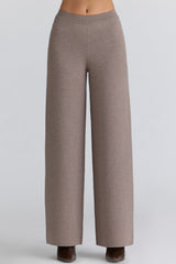 Avery Taupe Wool Wide Leg Trousers