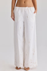 Mirea White Cotton Broderie Anglaise Wide Leg Trousers