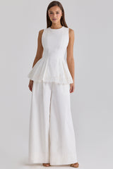Marnie White Cotton Fitted Lace-Trim Top