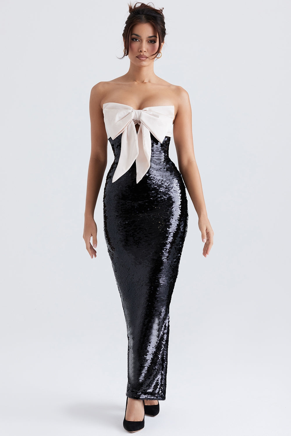 Holly Black Sequin Strapless Bow Dress