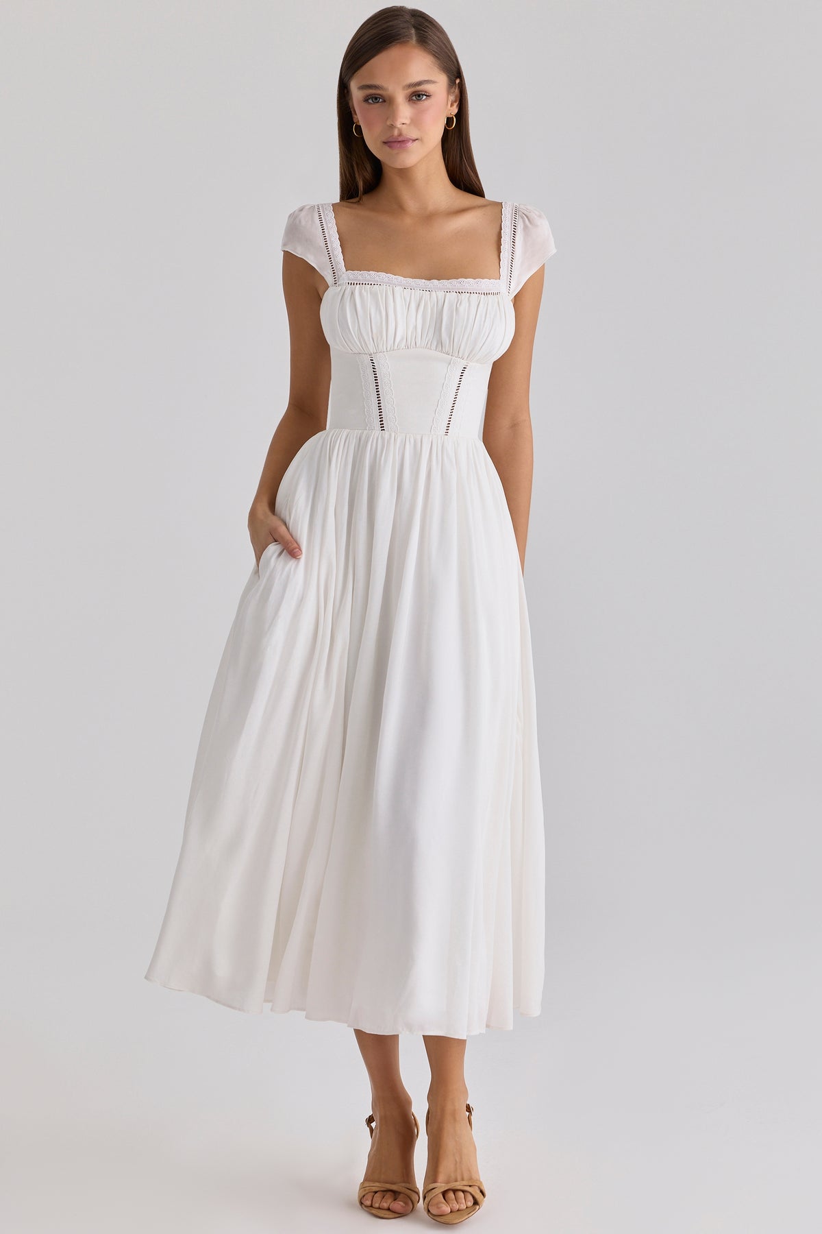 Thea White Voile + Broderie Anglais Maxi Dress