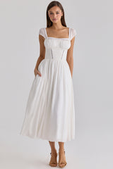 Thea White Voile + Broderie Anglais Maxi Dress