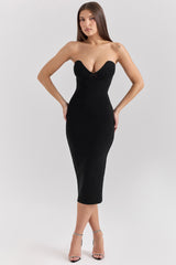 Magdalena Black Strapless Midi Dress