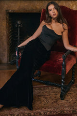 Persephone Black Velvet Strapless Corset Maxi Dress