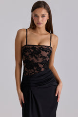 Eliette Black Embellished Lace + Satin Maxi Dress