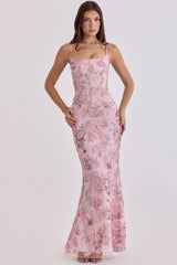 Naima Pink Hand Beaded Embellished Corset Maxi Dress - Limited Edition